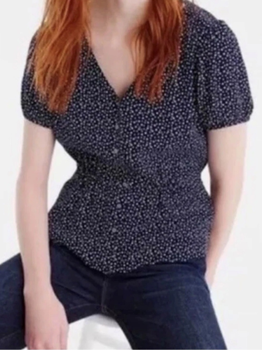 NEW! J. Crew Navy Button Up Peplum Star Print Blouse Size 4 TALL Preppy